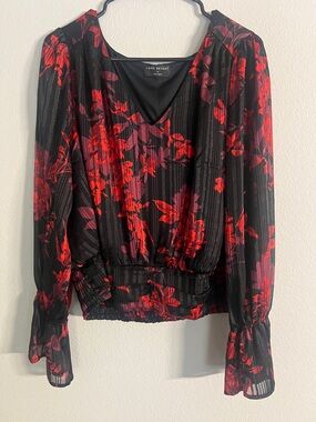 Lane Bryant Black Blouse with Red Floral Print